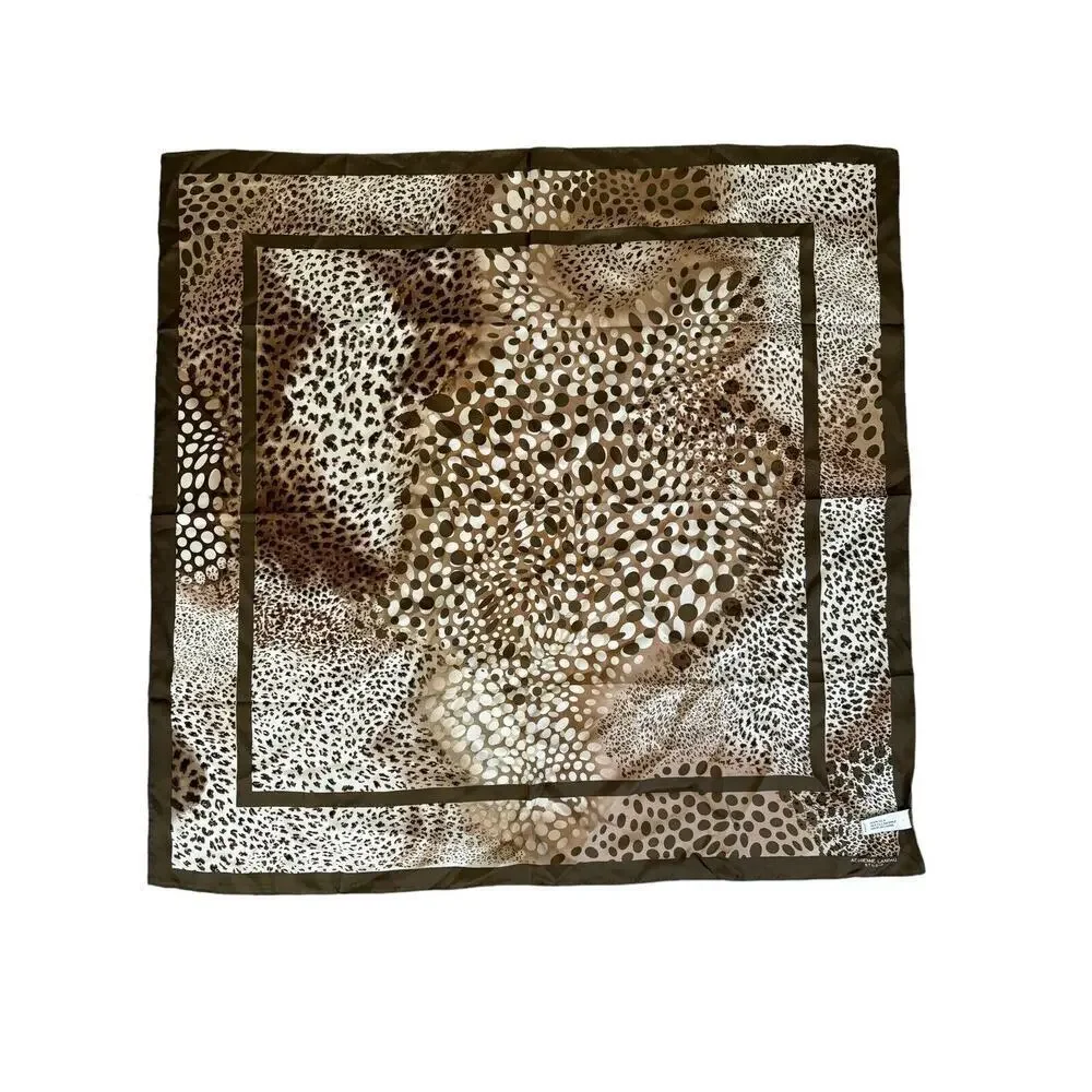 Adrienne Landau Studio Animal Print Polka Dot Square Silk Scarf 34” X 34”
